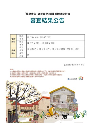 112年第二次遞補進駐招募錄取公告